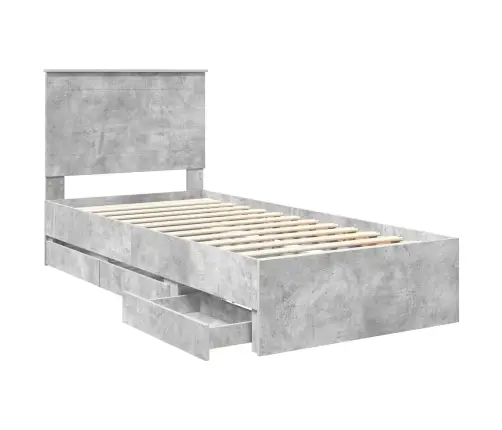 Gultas Rāmis Betona Pelēks 75 X 190 Cm Inženieru Koks Vidaxl