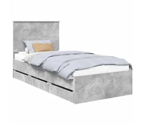 Gultas Rāmis Betona Pelēks 75 X 190 Cm Inženieru Koks Vidaxl