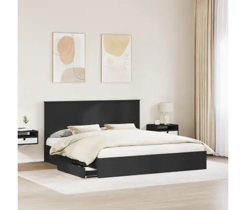 Gultas Rāmis Ar Atvilktni Melna 200 X 200 Cm Inženierijas Koks Vidaxl