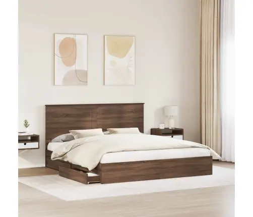 Gultas Rāmis Brūns Ozols 200 X 200 Cm Inženierijas Koks Vidaxl