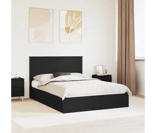 Laos Voodi Peaga Sahtliga Must 150 X 200 Cm Tehispuit