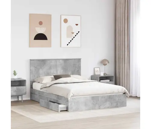 Gultas Rāmis Betona Pelēks 140 X 190 Cm Inženierijas Koks Vidaxl