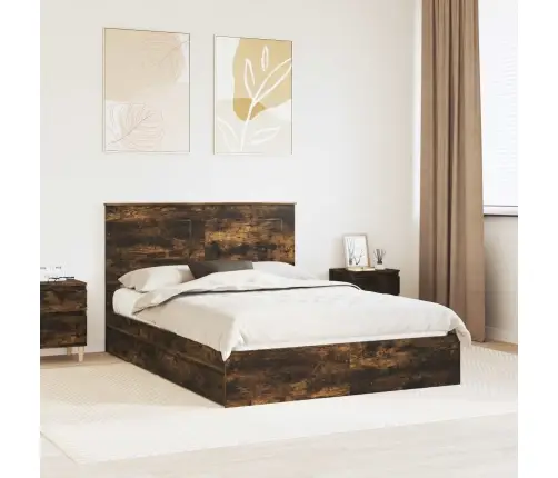 Laos Voodi Peaga Suitsetatud Tamm 140 X 190 Cm Tehispuit