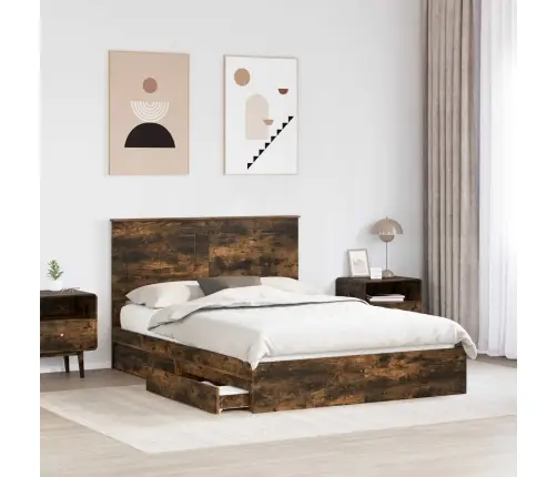 Laos Voodi Peaga Suitsetatud Tamm 140 X 190 Cm Tehispuit