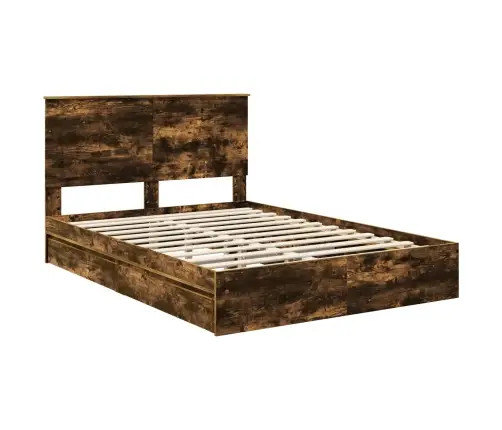 Laos Voodi Peaga Suitsetatud Tamm 140 X 190 Cm Tehispuit