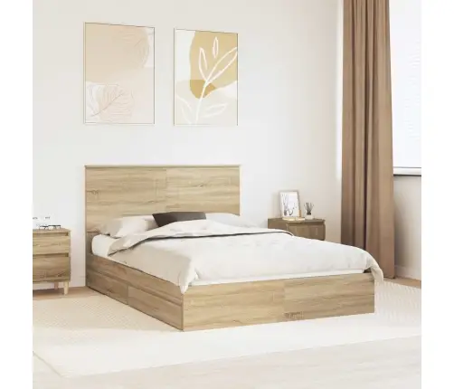 Glabāšanas Gulta Sonoma Ozols 140 X 200 Cm Inženierijas Koks Vidaxl