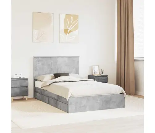 Gultas Rāmis Betona Pelēks 135 X 190 Cm Inženierijas Koks Vidaxl