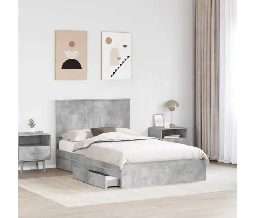 Gultas Rāmis Betona Pelēks 135 X 190 Cm Inženierijas Koks Vidaxl