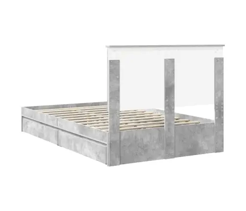 Gultas Rāmis Betona Pelēks 135 X 190 Cm Inženierijas Koks Vidaxl