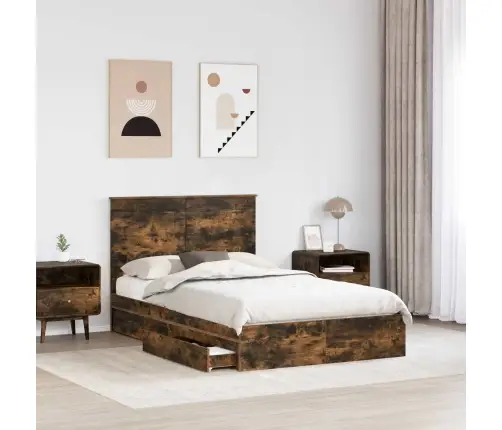 Gultas Rāmis Dūmaka Ozols 120 X 200 Cm Inženierijas Koks Vidaxl