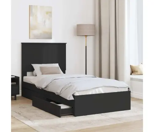 Gultas Rāmis Ar Atvilktni Melna 90 X 190 Cm Inženierijas Koks Vidaxl