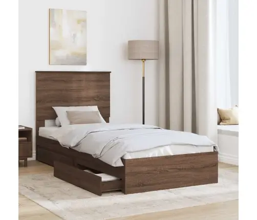 Gultas Rāmis Brūns Ozols 90 X 190 Cm Inženierijas Koks Vidaxl