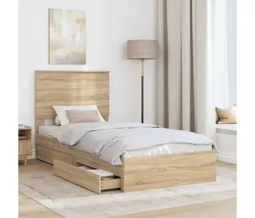 Gultas Rāmis Sonoma Ozols 90 X 200 Cm Inženierijas Koks Vidaxl