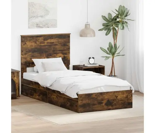 Laos Voodi Peaga Suitsetatud Tamm 90 X 200 Cm Tehispuit