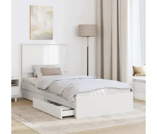 Gultas Rāmis Ar Atvilktni Balts 75 X 190 Cm Inženierijas Koks Vidaxl