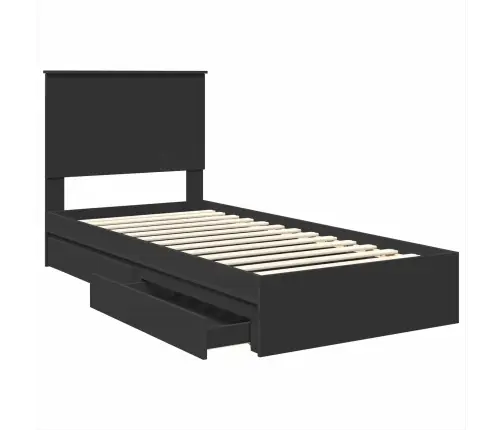 Saugos Lova Su Galvūgalio Juoda 75 X 190 Cm Apdirbta Mediena