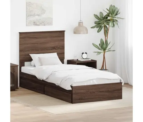 Gultas Rāmis Brūns Ozols 75 X 190 Cm Inženierijas Koks Vidaxl