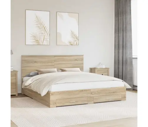 Gultas Rāmis Sonoma Ozols 200 X 200 Cm Inženierijas Koks Vidaxl