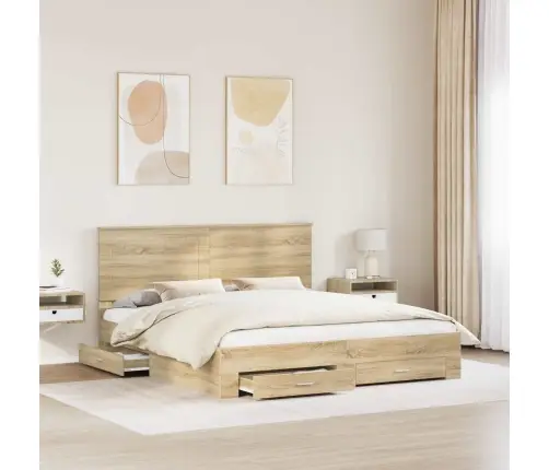 Gultas Rāmis Sonoma Ozols 200 X 200 Cm Inženierijas Koks Vidaxl