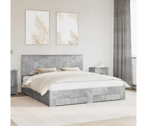 Gultas Rāmis Betona Pelēks 200 X 200 Cm Inženierijas Koks Vidaxl