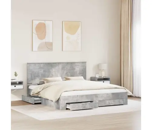 Gultas Rāmis Betona Pelēks 200 X 200 Cm Inženierijas Koks Vidaxl