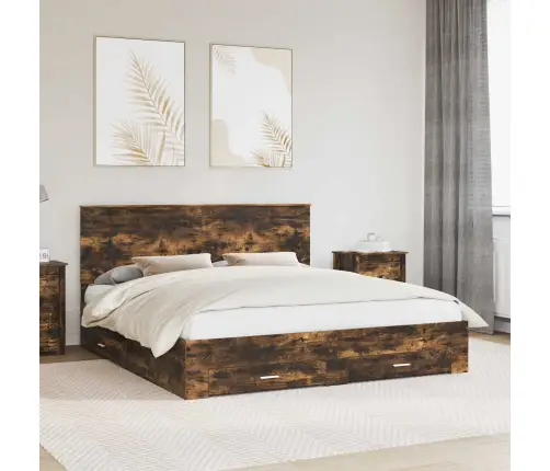 Gultas Rāmis Dūmaka Ozols 200 X 200 Cm Inženierijas Koks Vidaxl