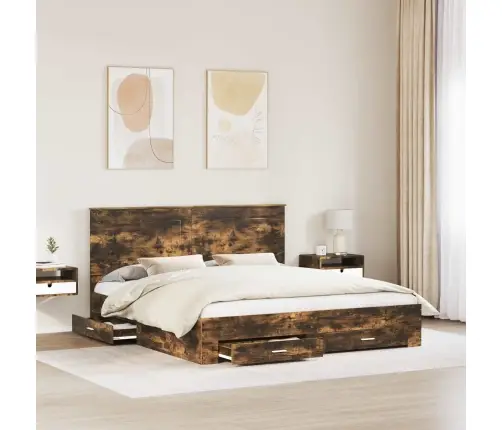 Gultas Rāmis Dūmaka Ozols 200 X 200 Cm Inženierijas Koks Vidaxl