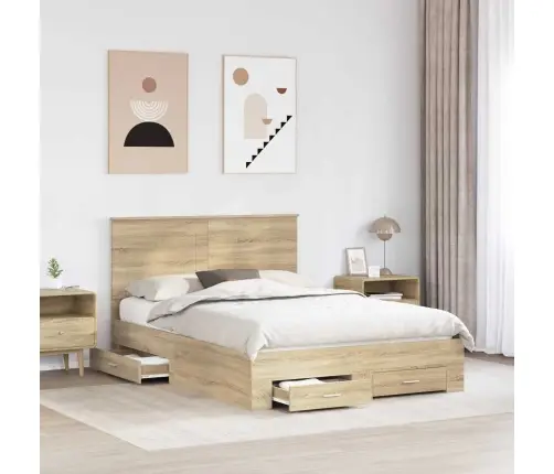 Gultas Rāmis Sonoma Ozols 140 X 190 Cm Inženierijas Koks Vidaxl