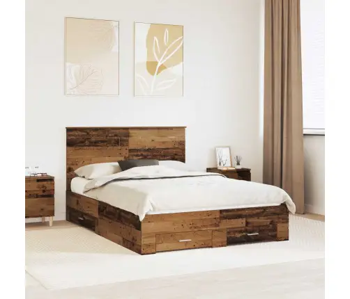 Gultas Rāmis Vecs Koks 140 X 190 Cm Inženierijas Koks Vidaxl