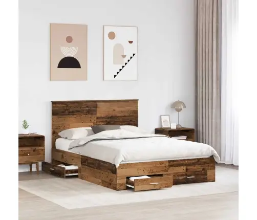 Gultas Rāmis Vecs Koks 140 X 190 Cm Inženierijas Koks Vidaxl