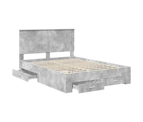 Gultas Rāmis Betona Pelēks 140 X 200 Cm Inženierijas Koks Vidaxl