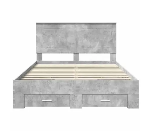 Gultas Rāmis Betona Pelēks 140 X 200 Cm Inženierijas Koks Vidaxl