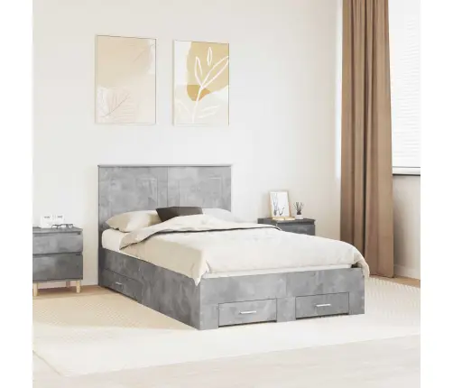 Gultas Rāmis Betona Pelēks 135 X 190 Cm Inženierijas Koks Vidaxl