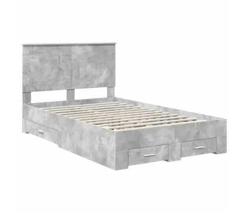 Gultas Rāmis Betona Pelēks 135 X 190 Cm Inženierijas Koks Vidaxl