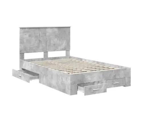 Gultas Rāmis Betona Pelēks 135 X 190 Cm Inženierijas Koks Vidaxl