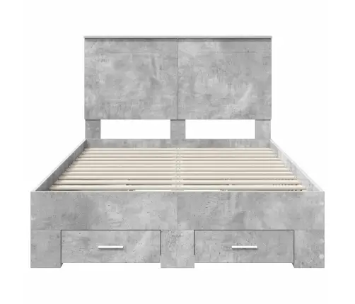 Gultas Rāmis Betona Pelēks 135 X 190 Cm Inženierijas Koks Vidaxl