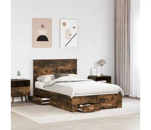 Gultas Rāmis Dūmaka Ozols 135 X 190 Cm Inženierijas Koks Vidaxl