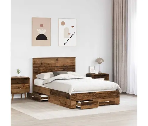 Voodi Raam Peaga Sahtliga Vana Puit 135 X 190 Cm Tehispuit