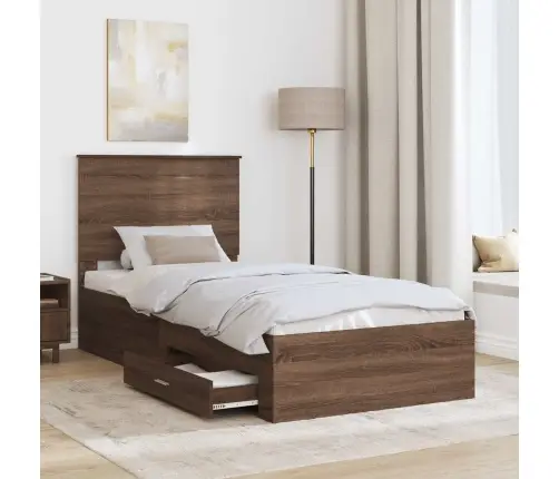 Gultas Rāmis Ar Atvilktni Dūmu Ozols Un Sudrabs 90 X 190 Cm Vidaxl