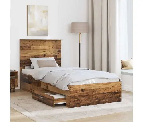 Lovos Rėmas Su Stalčių Senas Medis 90 X 190 Cm Apdirbta Mediena