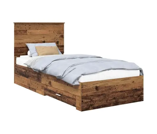 Lovos Rėmas Su Stalčių Senas Medis 90 X 190 Cm Apdirbta Mediena