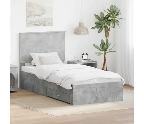 Voodi Raam Peaga Sahtliga Betoonhall 90 X 200 Cm Tehispuit