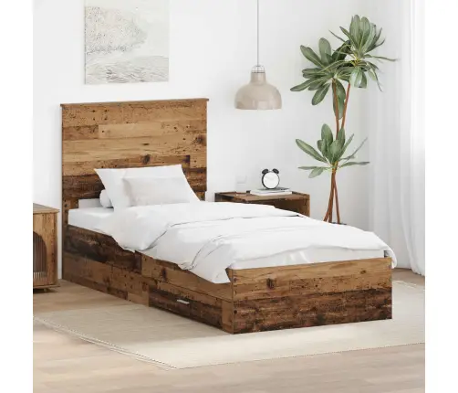 Voodi Raam Peaga Sahtliga Vana Puit 90 X 200 Cm Tehispuit