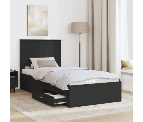 Voodi Raam Peaga Must Ja Hõbedane 75 X 190 Cm Tehispuit