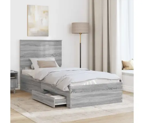 Gultas Rāmis Ar Atvilktni Dūmu Ozols Un Sudrabs 75 X 190 Cm Vidaxl