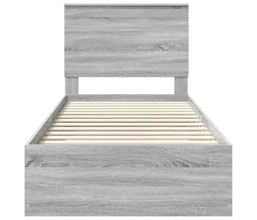 Gultas Rāmis Ar Atvilktni Dūmu Ozols Un Sudrabs 75 X 190 Cm Vidaxl