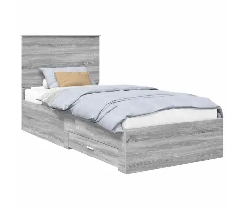 Gultas Rāmis Ar Atvilktni Dūmu Ozols Un Sudrabs 75 X 190 Cm Vidaxl