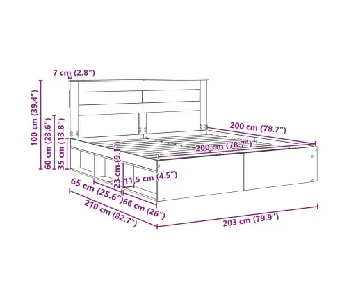 Gultas Rāmis Ar Matraci Melna 200 X 200 Cm Ciets Priedes Koks Vidaxl