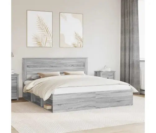 Gultas Rāmis Pelēks Sonoma 200 X 200 Cm Ciets Priedes Koks Vidaxl