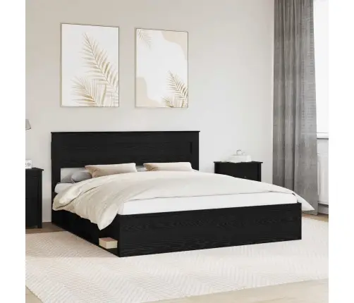 Lovos Rėmas Su Stalčių Juoda 180 X 200 Cm Kietos Pušies Mediena